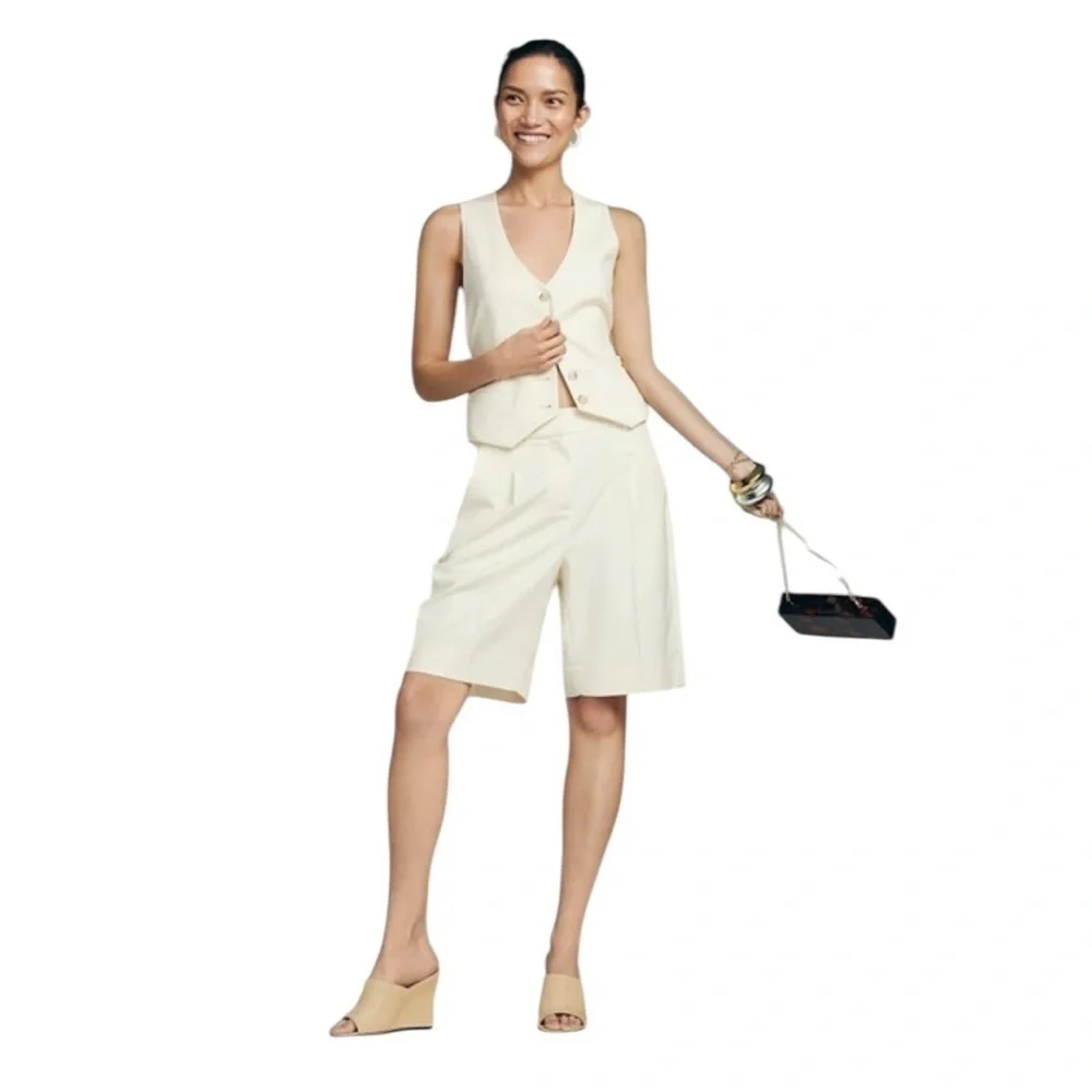 NEW J. CREW High-rise trouser‎ short in city twill in Cream Size 10